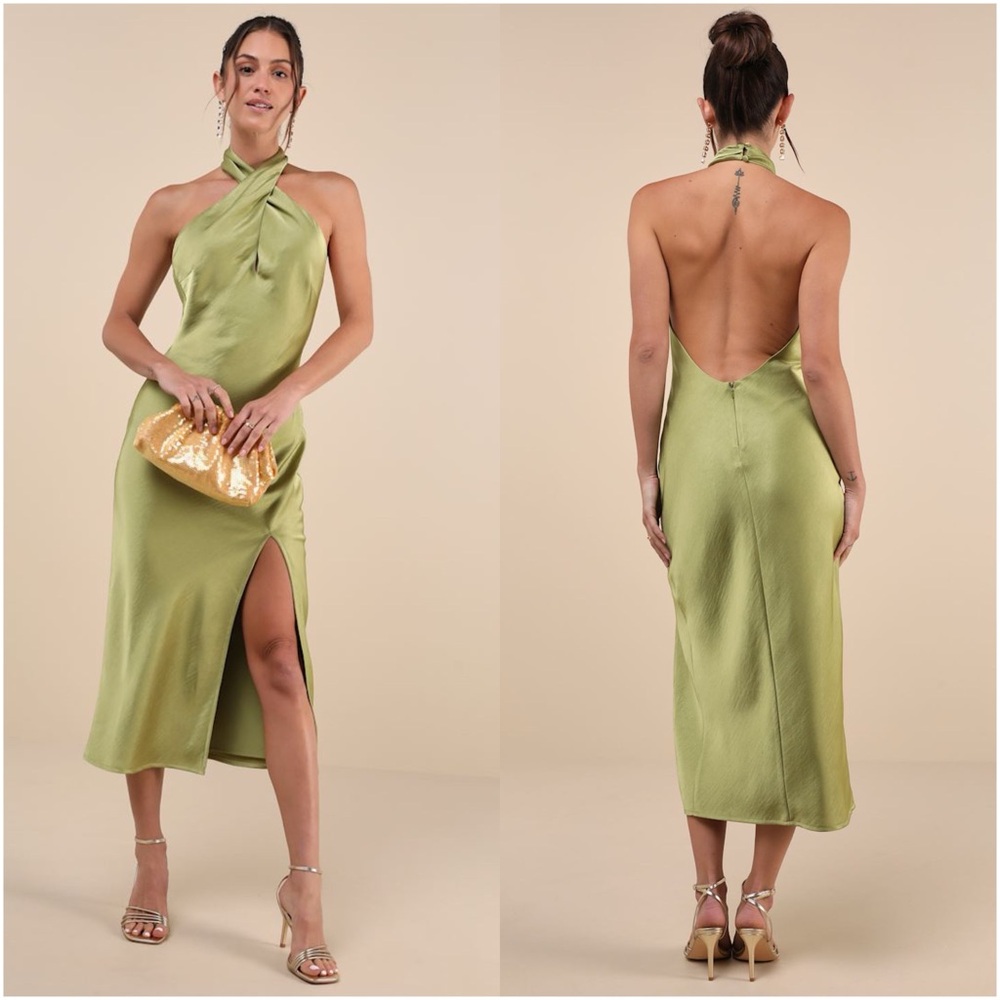 Lulu's Green Halter Midi Dress